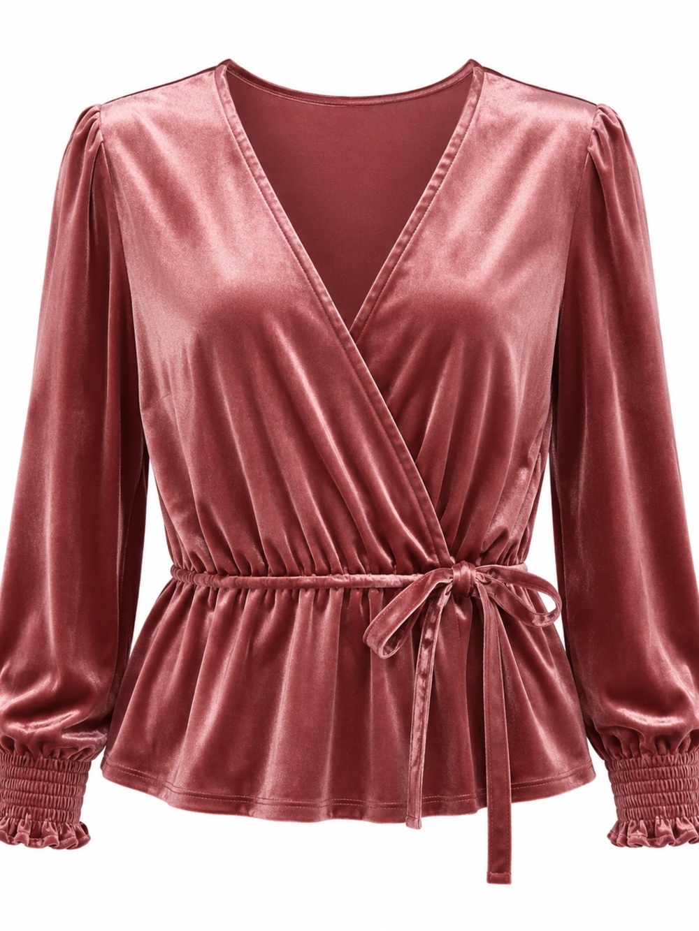 LC Lauren Conrad Rose Velvet Wrap Blouse with Tie Waist